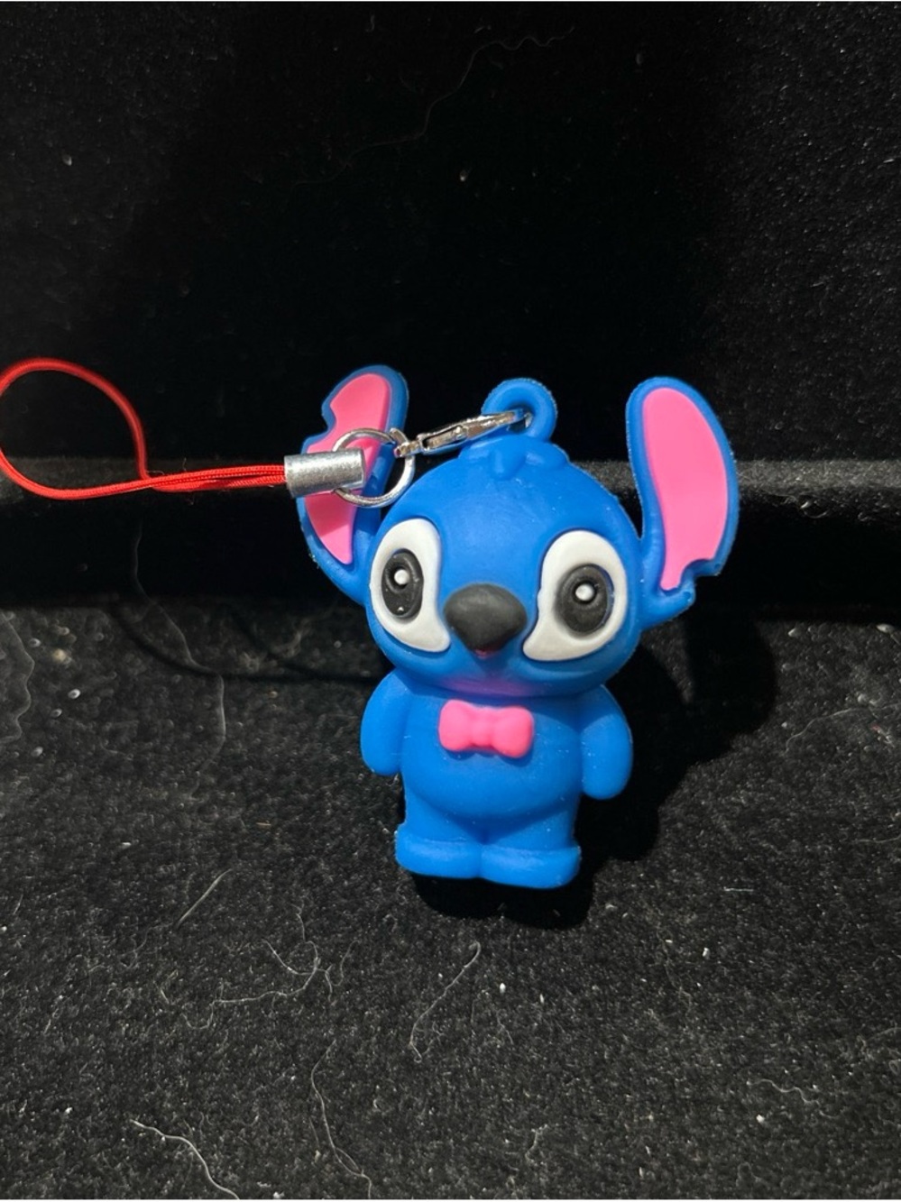 Blue Cartoon Character Keychain Toy with Pink Bow